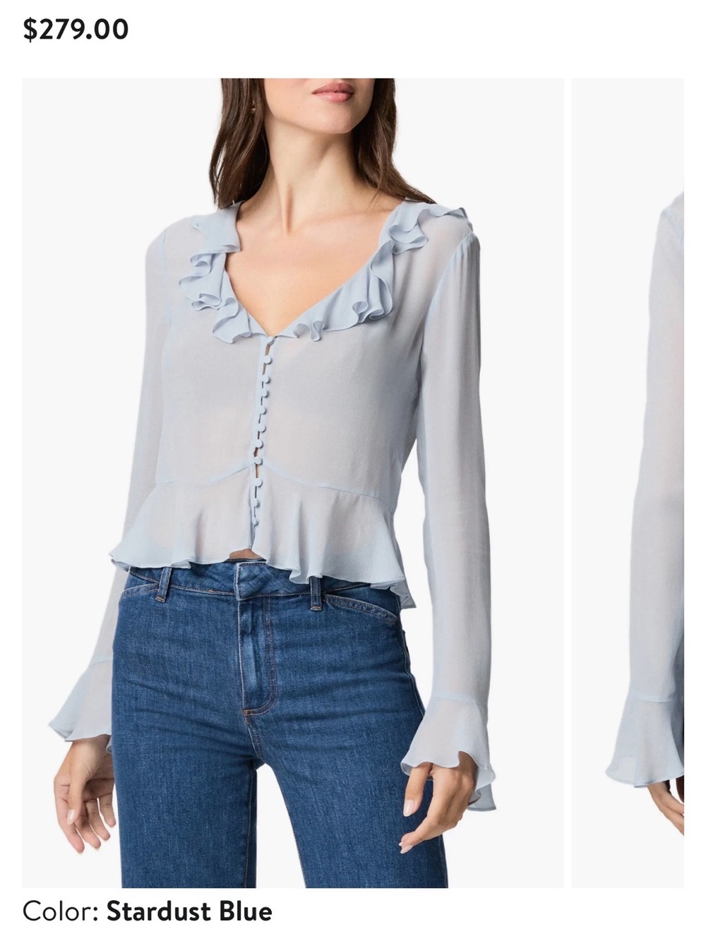 PAIGE Getty Long Sleeve Chiffon Ruffle Top Blue